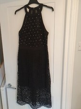 Black bnwt cut away shoulder lace dress river island 14 party gothic vintage