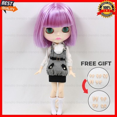 12'' Nude Blythe Doll Factory BJD 1/6 White Skin Purple Hair Custom Blyth 30cm