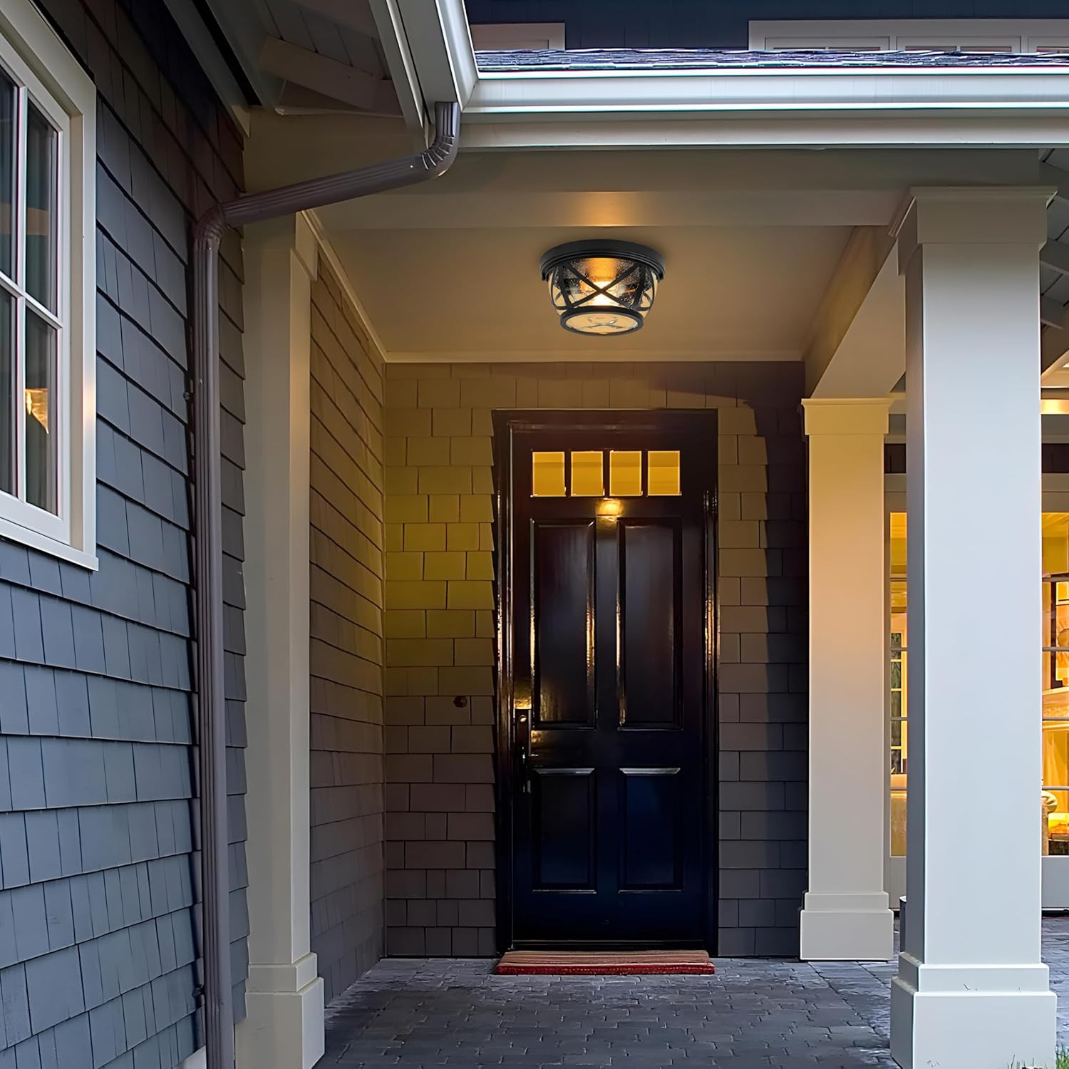 Flush Mount Ceiling Light Fixture Black, 2-Light Modern Farmhouse Porch Light Ce