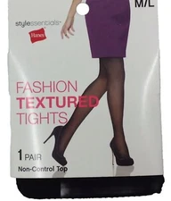 Hanes Fashion Textured Tights M/L  & L/XL Black Style Essentials Non-Control Top