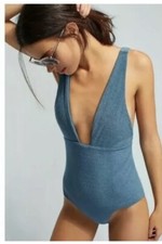 NWT 250 Sz L Mara Hoffman Audrey Plunge Soft Terry One Piece Swimsuit Slate
