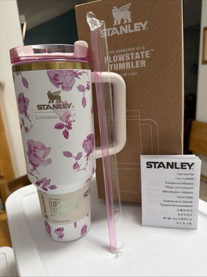 #ad Stanley Quencher H2O Flowstate 40oz Tumbler Pink Roses w straw and box NEW $43.55