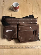 HART 11-Pocket Double-Stitched Suede Brown Leather Tool Belt up to 52-inch Waist