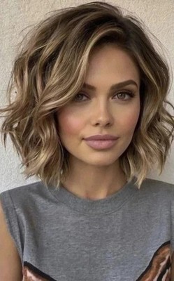 Fashion Women's Hairstyle Short Brown Mix Blond Wavy Wigs 12 In