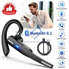 Trucker Wireless Bluetooth 6.1 Earpiece Headset Mic Earbud Noise Cancelling New