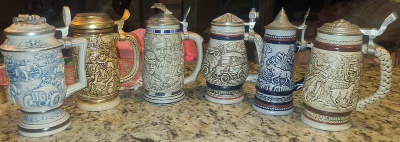 LOT OF 6 VINTAGE AVON BEER STEINS  HAND CRAFTED