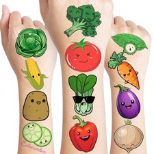 96 PCS Funny Vegetable Pre-cut Temporary Tattoos Small, Green, Yellow, Red
