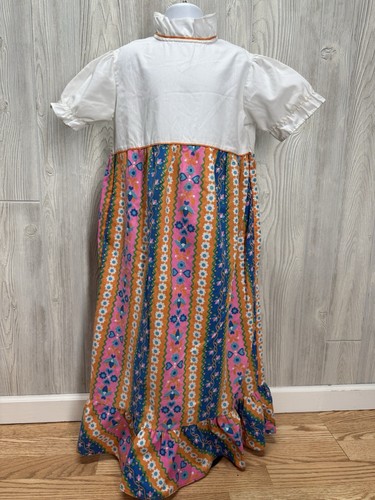 VTG Brady Bunch Kids Girls Pink Blue Dress Stripe Floral MOD 60's 70's - Picture 5 of 8