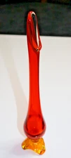 MCM Vintage Viking Glass 3 Petal Tripod 13” Swung Vase Persimmon Amberina Orange