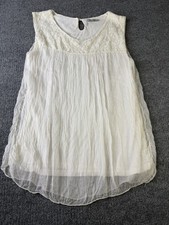 Elena Baldi Silk Lace Sleeveless Blouse Ivory Italy Women's Large L Sheer