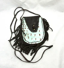 Native American Brown Green Snakeskin Leather Pouch, Cherokee Made, COA #P115