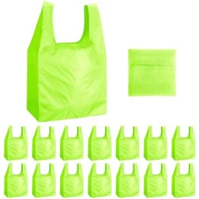  50 Pack Reusable Grocery Bags Foldable Portable Shopping Bags Polyester Green