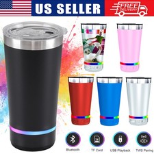 Portable 16oz LED Bluetooth Speaker Tumbler Stainless Steel Travel Mug FM TWS