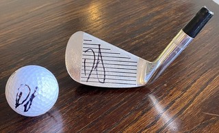 Rare 2 Item Lot Dustin Johnson PGA LIV Golf Tour Legend Signed Iron Club & Ball