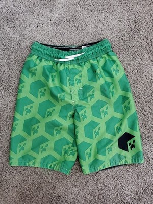 Boys Medium Minecraft Boardshorts With Draw String, Pre-owned in Fair Condition