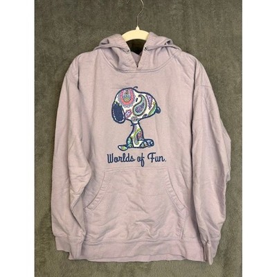 Vintage Worlds of Fun Snoopy Paisley Hoodie Lavender Purple 