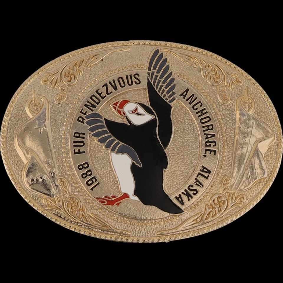 Винтажная пряжка ремня ловушка для меха рандеву Anchorage Alaska Rondy 80-е из старых запасов - Изображение 3 из 4