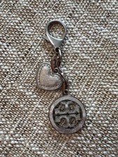 TORY BURCH LOGO SILVER HEART Key Chain, Bag Charm