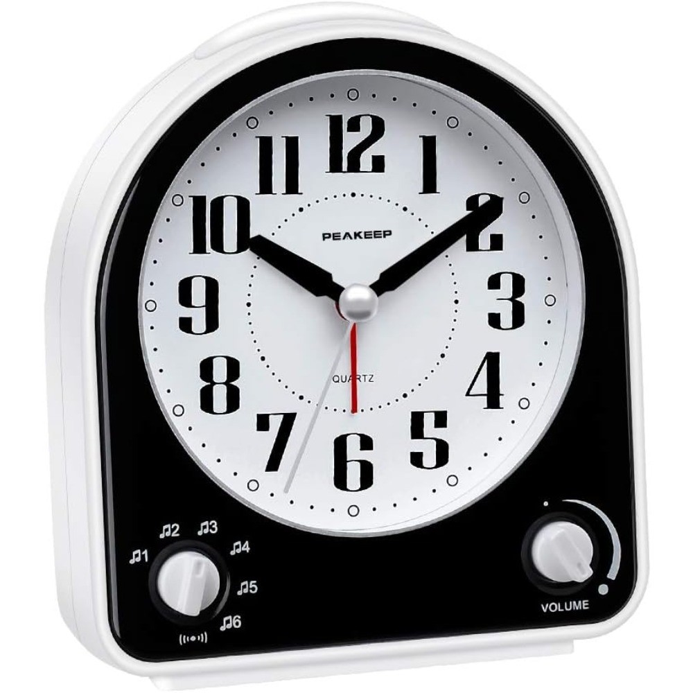 Analog Alarm Clock Non-Ticking Silent, 7 Wake-up Sounds | with Volume Control,