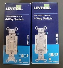 2 Leviton 4-Way 15 amps Toggle AC Quiet Switches Light Almond 1 pk