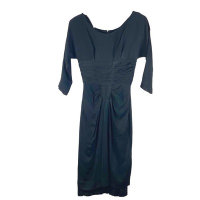 VTG 1950's Maggi Stover Black Ruched Dolman Sleeve Midi Dress Women Size Petite