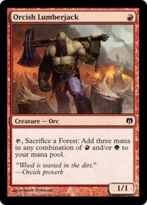 Moderate Play, English MTG Regular Orcish Lumberjack Duel Decks: Heroes vs. Mons