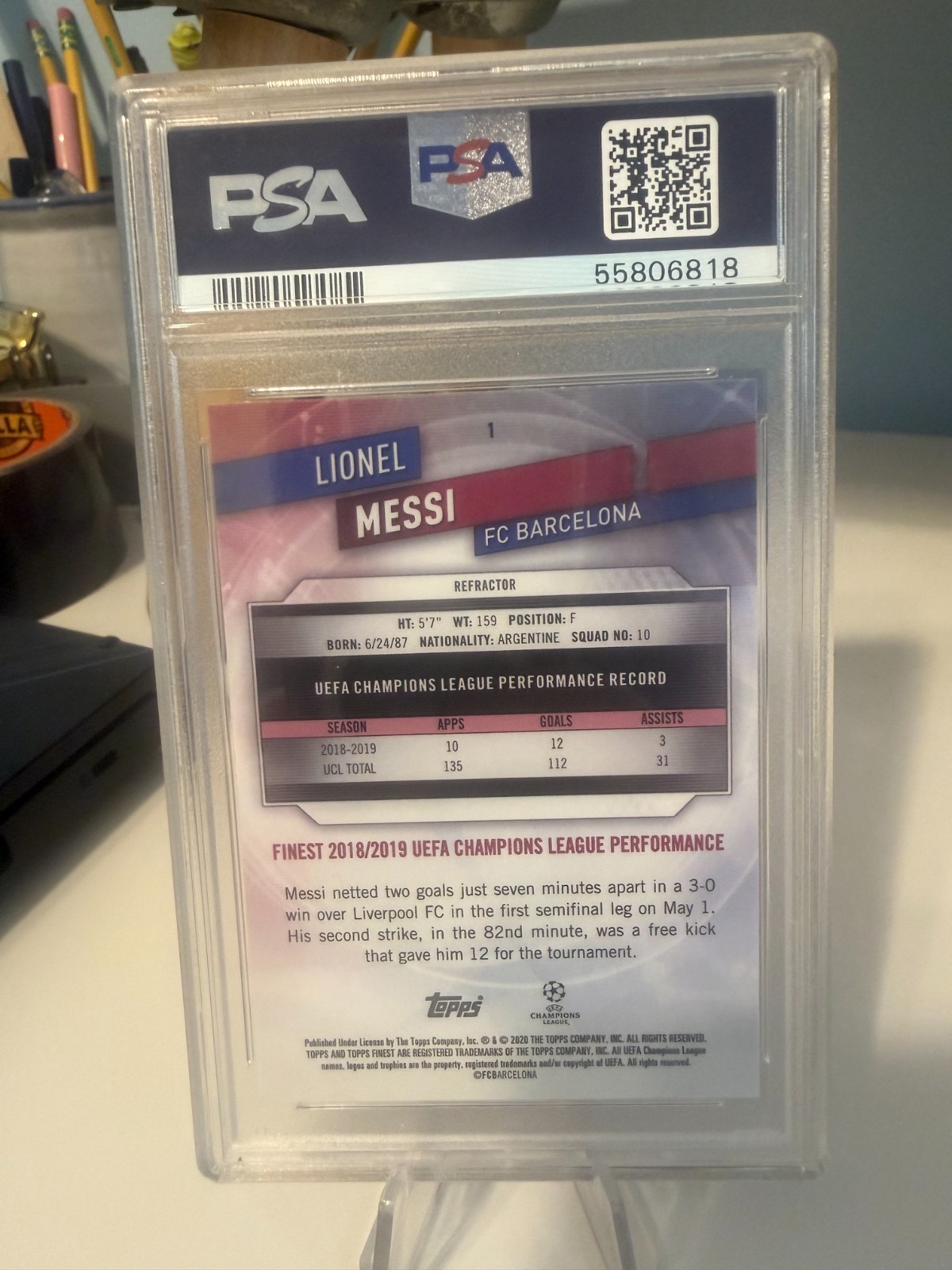 2019 Finest UCL Refractor LIONEL MESSI #1 PSA 10 GEM MINT  view 2