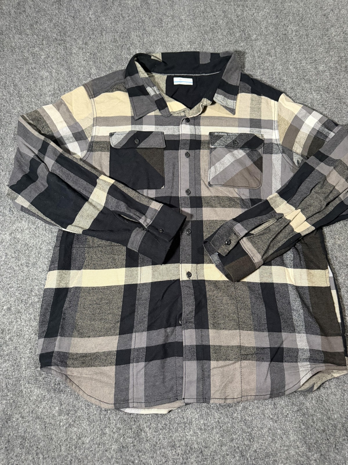 Columbia Shirt Mens Large Gray Plaid Flannel Omni-Wick Butto