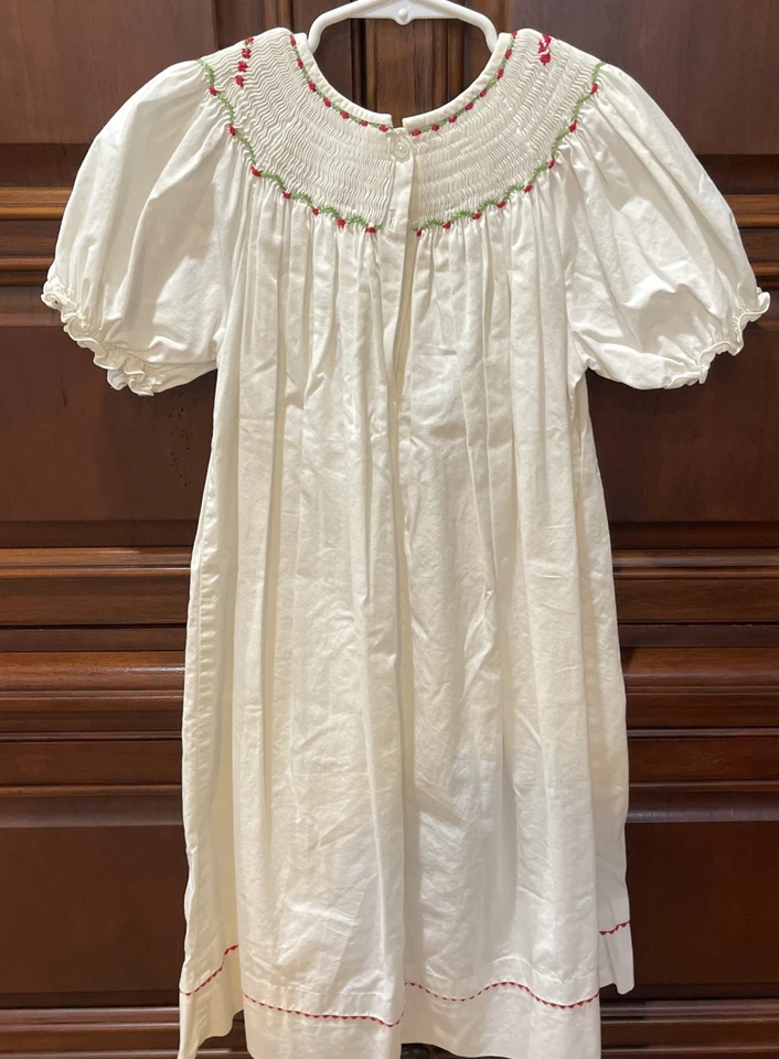 经典 ANIVINI SMOCKED CHRISTMAS 连衣裙 白色 6x CANDYCANES 二手 — 第 4/4 张图片