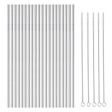 25 Piece Set Stainless Steel Straws Long 8.5 Inch Drinking Metal Straws Reusa...