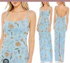 MAC DUGGAL 10808 HAND FLORAL GOWN BEADED SPAGHETTI STRAPS BLUE GOWN sz 8