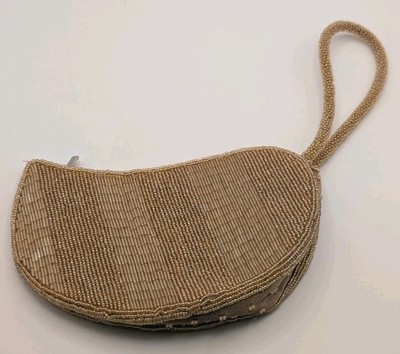 Vintage Bijoux Terner Beaded Wristlet Clutch Champagne Gold Evening Bag