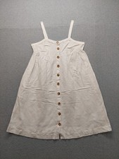 Loft Women Dress 4M White Linen B Button Front Sleeveless Strap A Line Summer