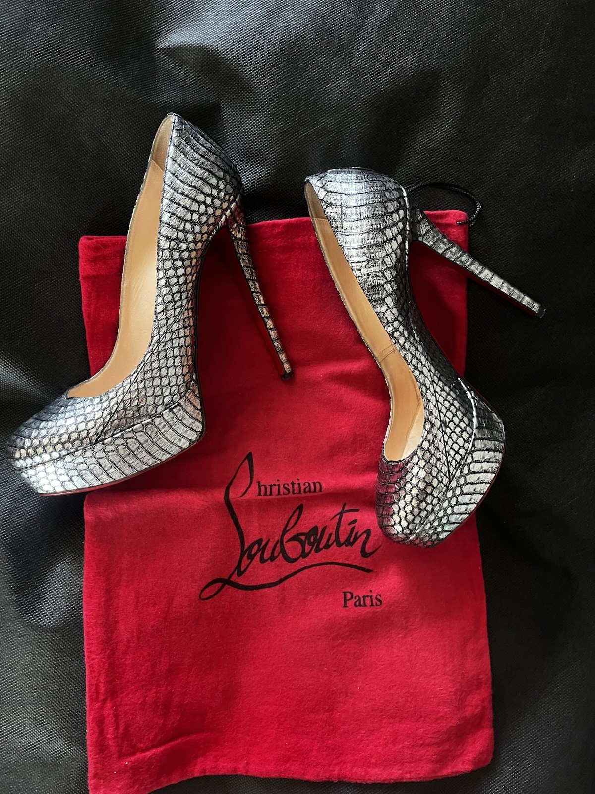 Christian Louboutin Python Silver Platform Pumps … - image 2