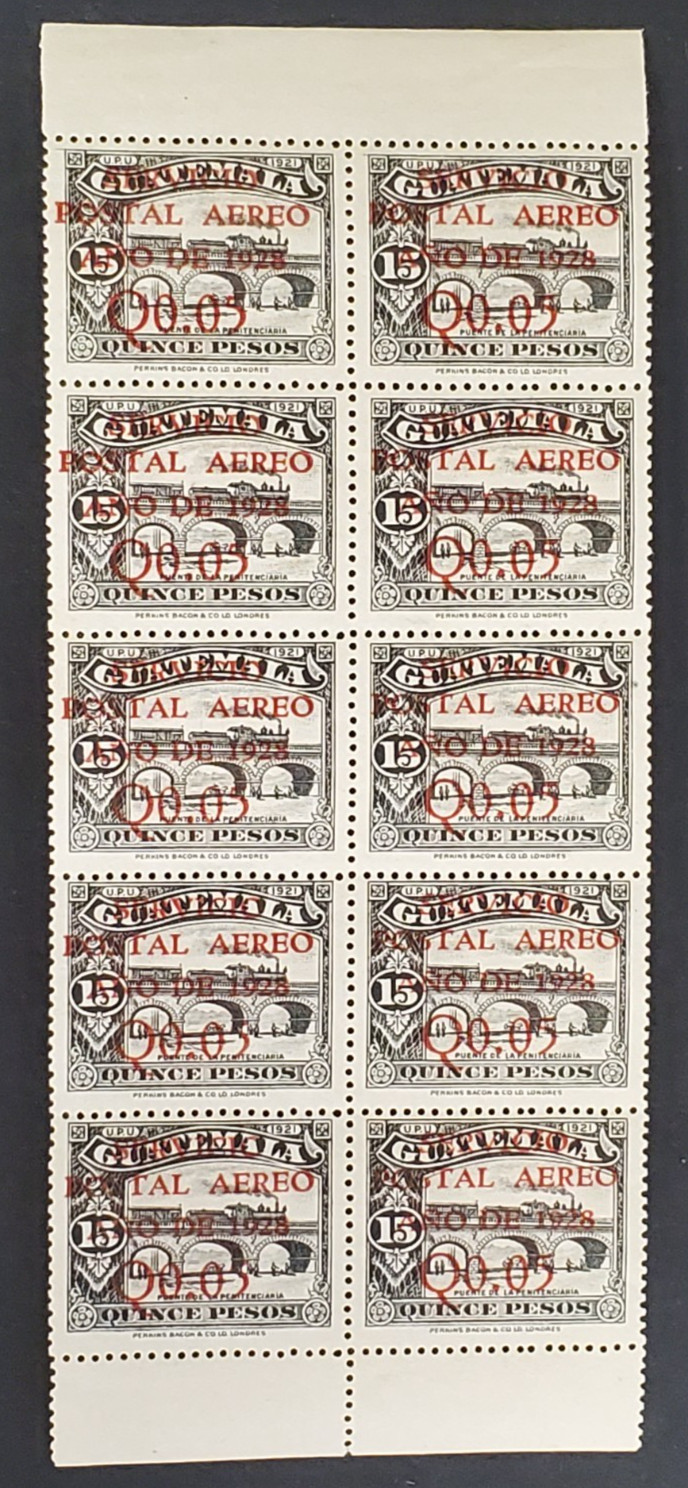 Guatemala, nice 1929 MNH airmail block of 10