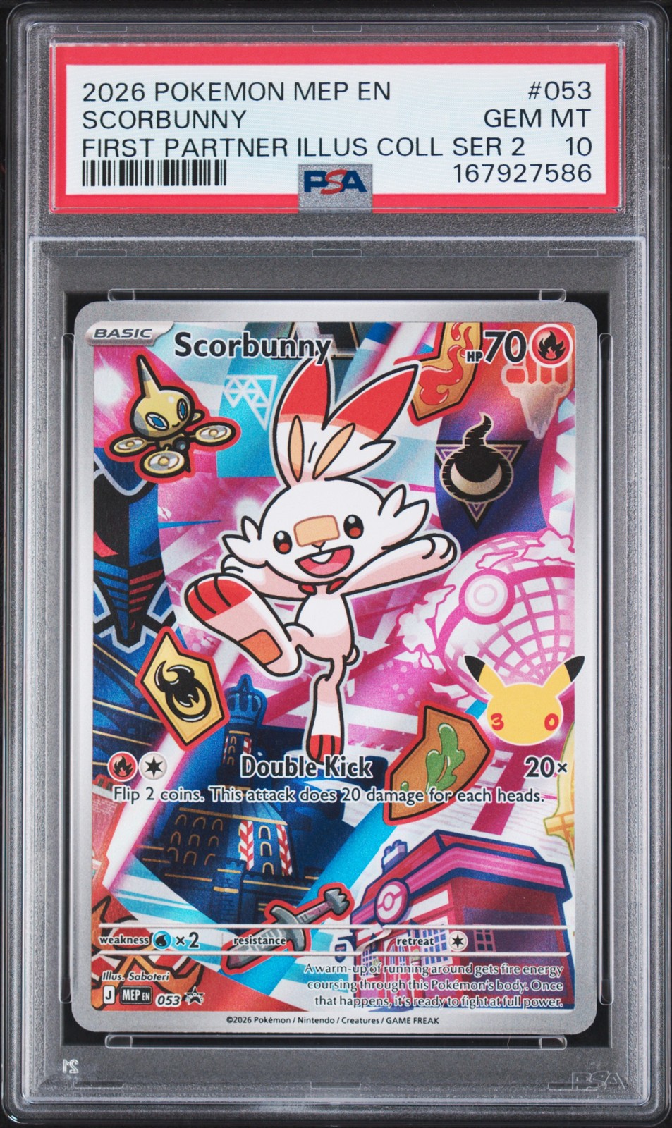 2026 POKEMON MEP FIRST PARTNER ILLUSTRATION COLLECTION #053 SCORBUNNY PSA 10