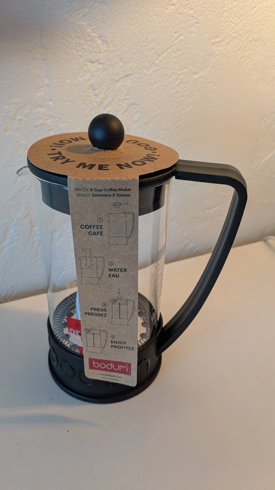 BODUM, NEW BLACK GLASS 8 CUP COFFEE MAKER/PRESS