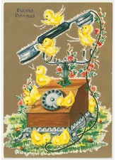 1969 telefono d'epoca pulcini cartolina vintage auguri di Buona Pasqua