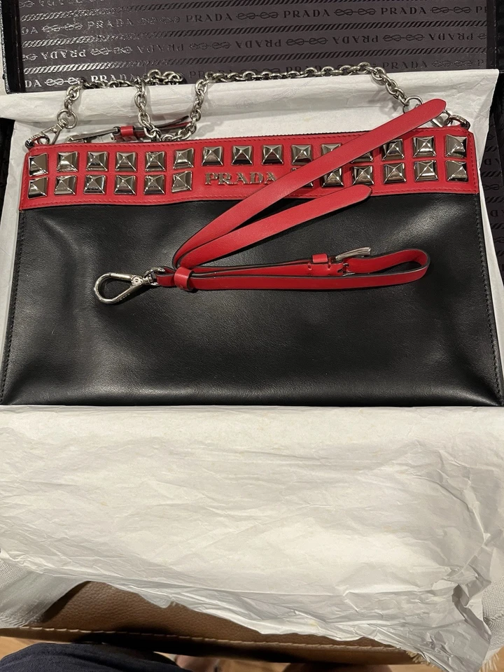 Bolsa de couro Prada Elektra preta e vermelha. Inclui embalagem e certificado org - Imagem 3 de 4