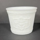 Vintage Milk Glass Flower Pot Planter Ribbed Greek Key Medallion Indoor Plants
