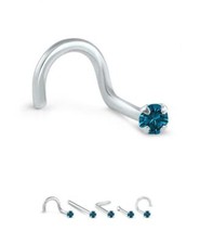 Genuine Blue Diamond Nose Ring Screw LBend Bone Stud Yellow, Rose or White Gold