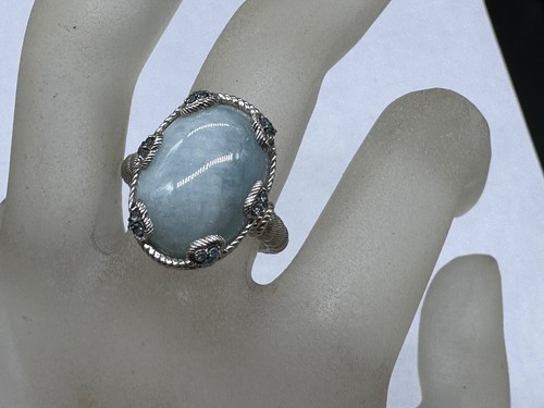 ESTATE STERLING SILVER BLUE ANGELITE TOPAZ HEART PRONG JUDITH RIPKA RING SIZE 8 - Picture 11 of 11