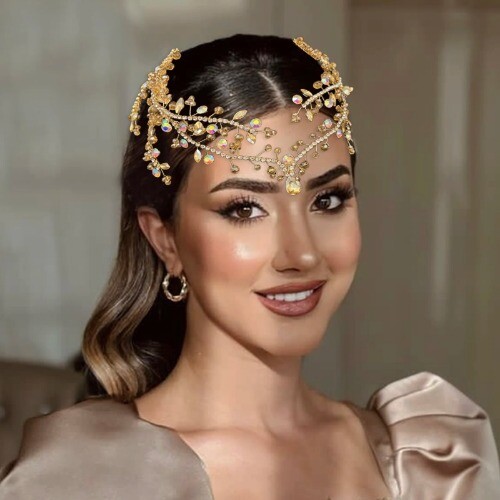 Bridal Headwear / Tiara | Gold Plated V-Detail Hair Chain NWOT Elf V Shaped Hair Chain, Elven Pearl Crown Delicate Tiara  main image 2