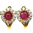 925 Sterling Silver 5 mm. Red Ruby & Zircon Earrings 18K Gold Plated Minimolist
