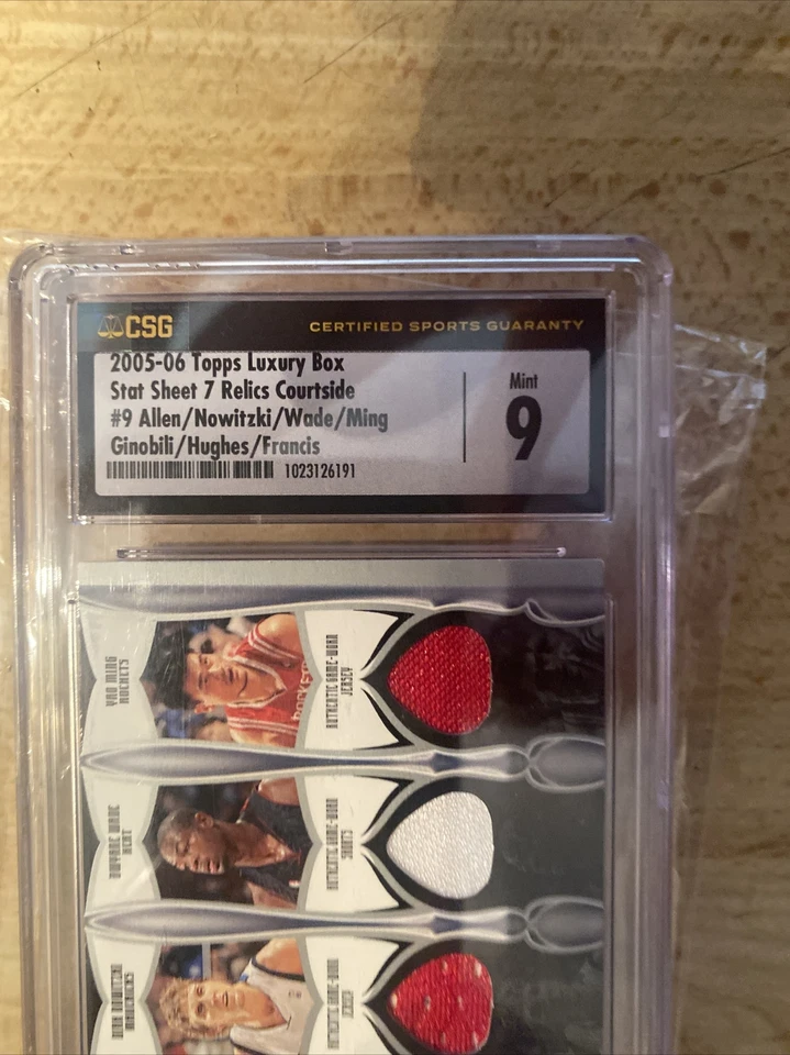 2005-06 Topps Luxury Box Stat Sheet 7 Relics Allen Nowitzki Wade Yao CSG 9 /25 - Image 4 of 4