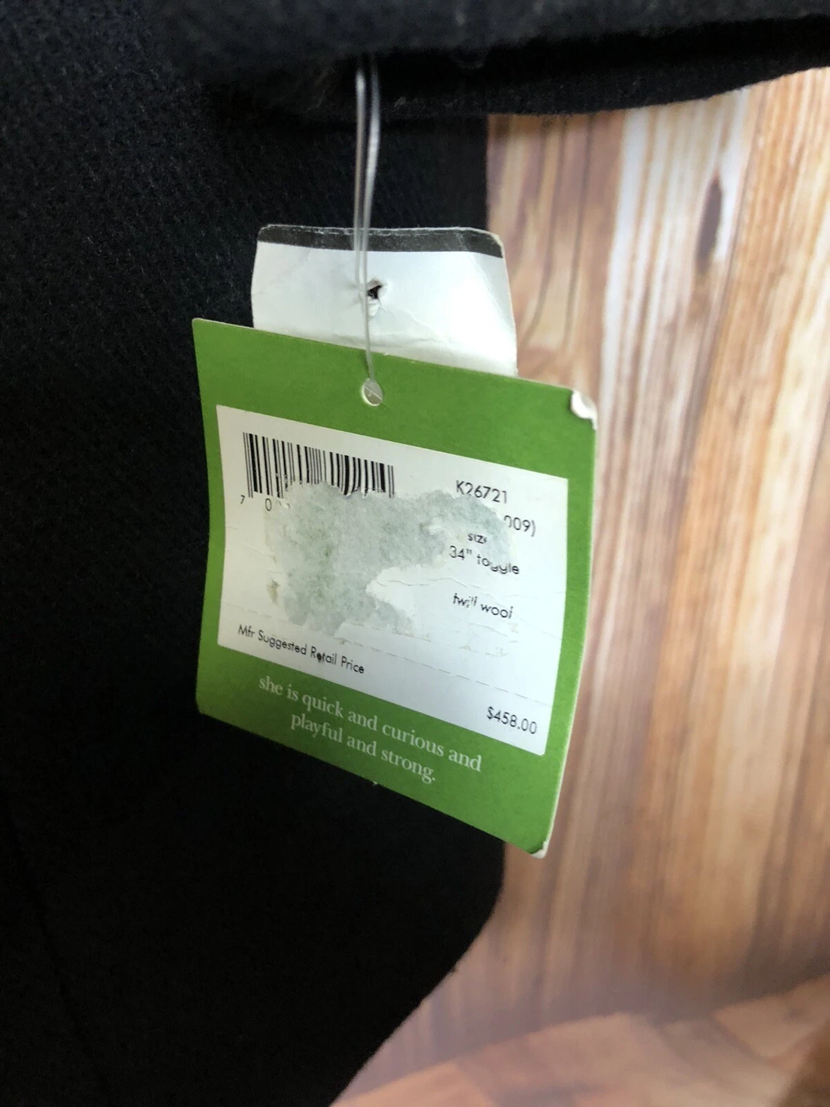 Cappotto nuovo con etichette Kate Spade K26721 lana con cappuccio rimovibile taglia L nero $458