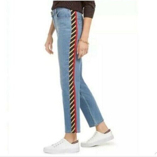 Tommy Hilfiger Women's Side Stripe Boyfriend Jeans Size 6 Medium Wash Blue - Picture 1 of 8