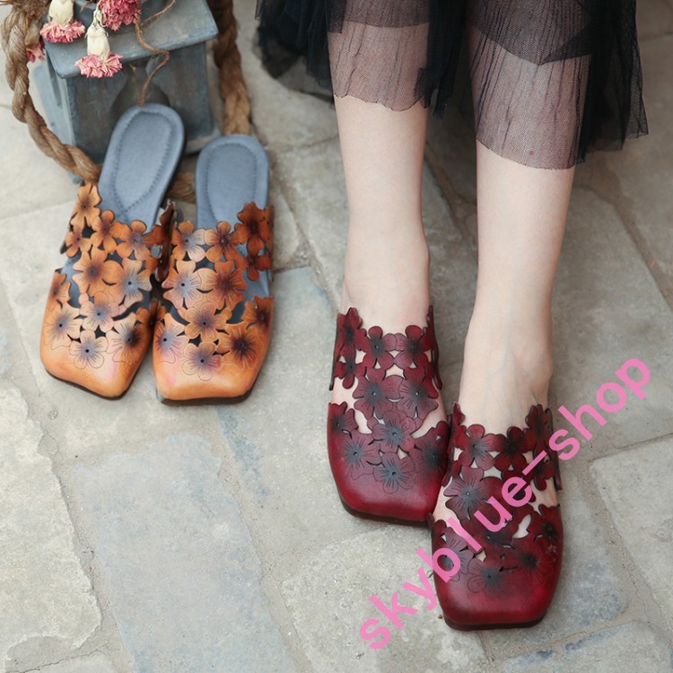 Womens Square Toe Flats Flowers Flowers Flowers Hollow out Sandal Summer shoes Cow Leather size c97a7d Womens Square Toe Flats Flowers Flowers Flowers Hollow out Sandal Summer shoes Cow Leather size c97a7d