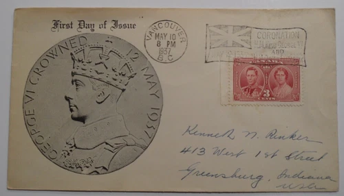 STAMPMART : CANADA 1937 VANCOUVER B.C. KG VI BETTER CACHET  FIRST DAY COVER