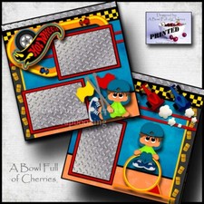 HOT WHEELS cars boy 2 premade scrapbook pages paper piecing printed Cherry 0334